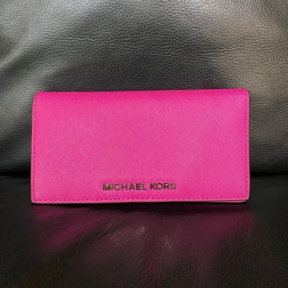 NEW Michael Kors Jet Set Fuchsia Slim Long Wallet - Picture 3 of 8